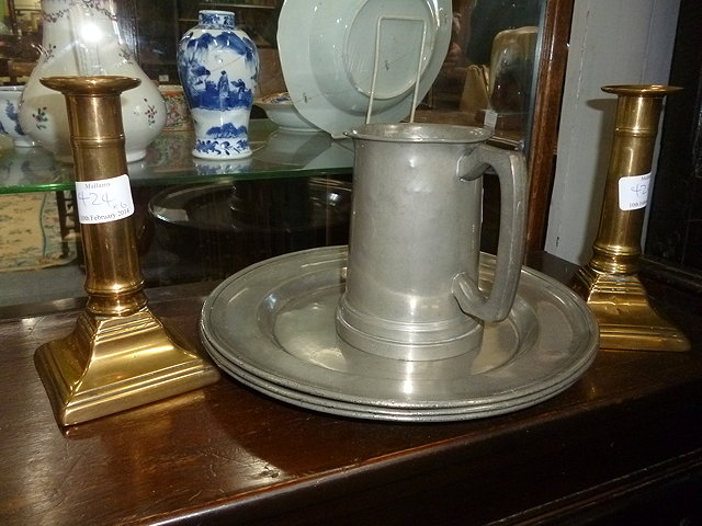 Appraisal: THREE PEWTER PLATES cm diameter together with a pair of