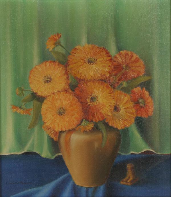 Appraisal: Elizabeth T Roesener American th century floral still life with