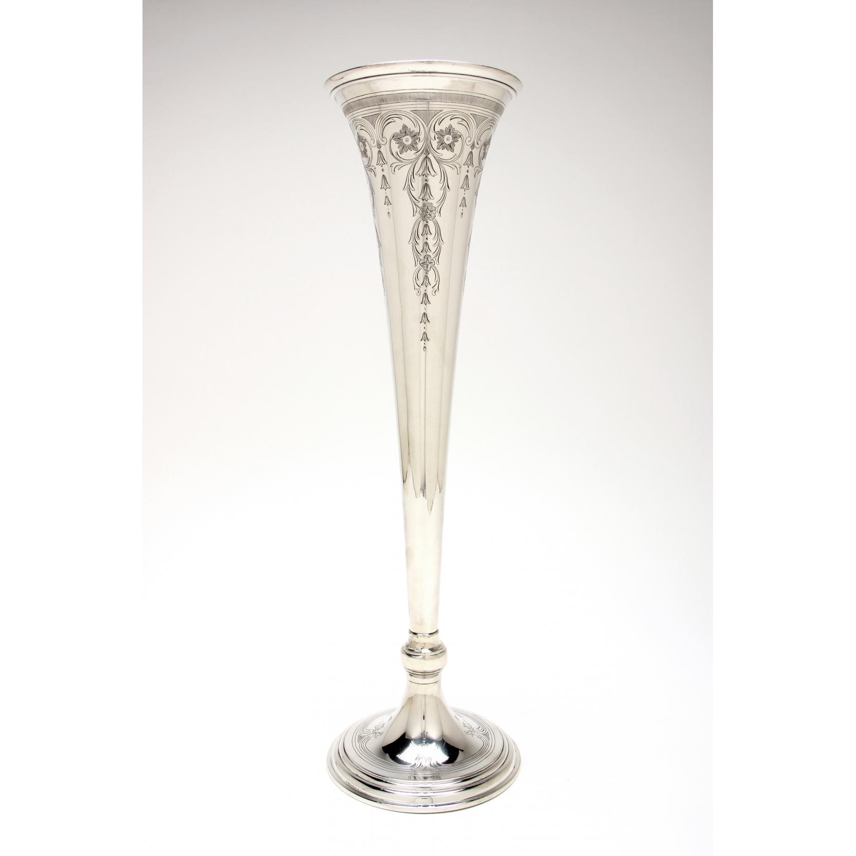 Appraisal: Tiffany Co Sterling Silver Trumpet Vase with - hallmark pattern