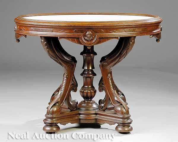 Appraisal: An American Renaissance Carved Mahogany Center Table c attributed to