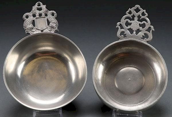 Appraisal: AMERICAN PEWTER PORRINGERS TH C A PAIR OF FINE EARLY