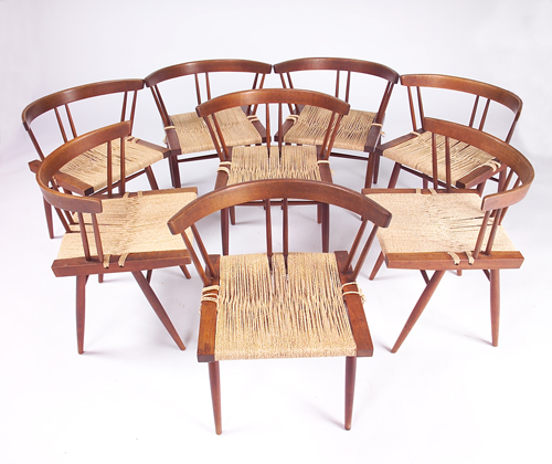 Appraisal: GEORGE NAKASHIMA Eight Grass Seat chairs each with three pairs