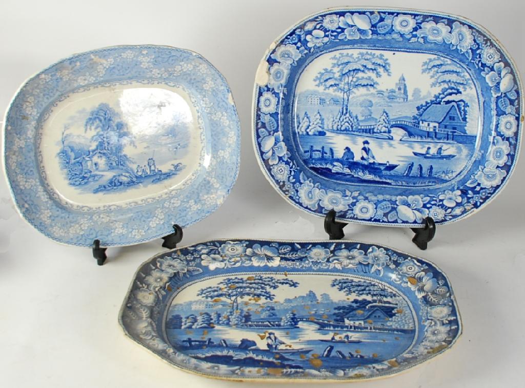 Appraisal: th CENTURY BLUE AND WHITE POTTERY MEAT PLATTER canted oblong