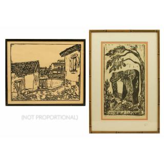 Appraisal: Two Woodblock Prints Two framed woodblock prints comprising a scene