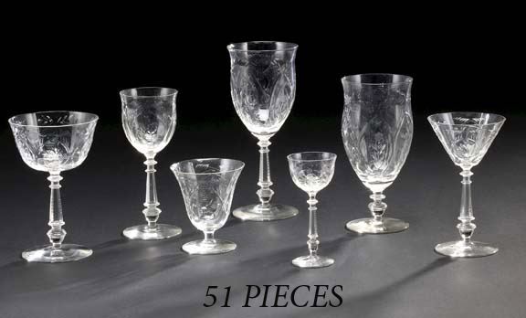 Appraisal: Extensive Fifty-One Piece American Rock Crystal-Cut Glass Partial Stemware Service