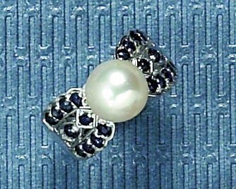 Appraisal: PEARL AND SAPPHIRE RING k white gold lady's ring set