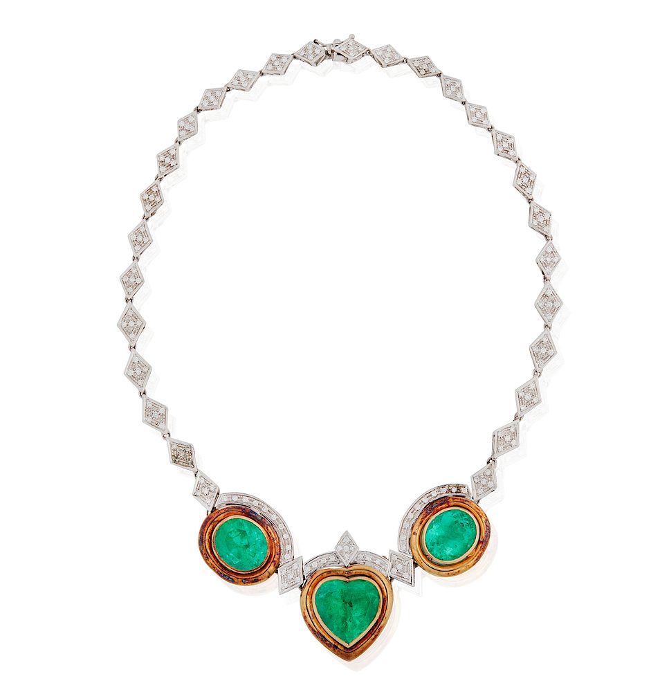 Appraisal: k Emerald and Diamond Necklace k emerald and diamond necklace