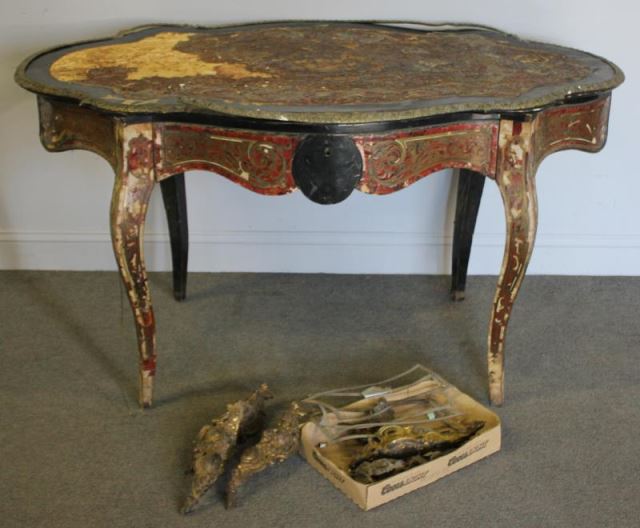 Appraisal: Antique Boulle Center Table A wreck with good mounts on