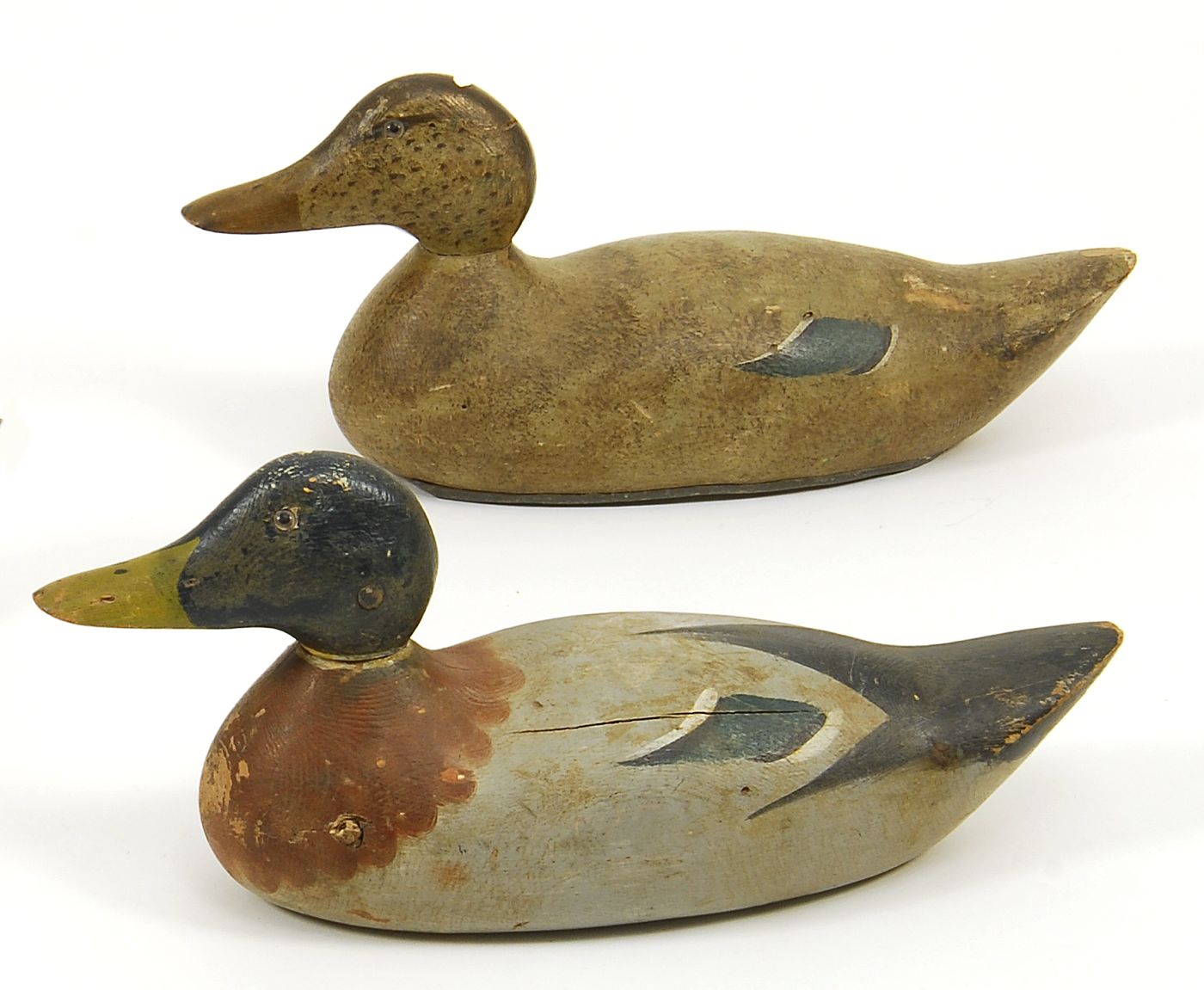 Appraisal: PAIR OF EARLY PRATT FACTORY MALLARD DECOYS Both with good