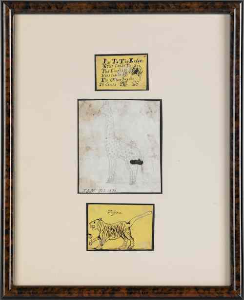 Appraisal: Set of five framed American primitive sketches ca