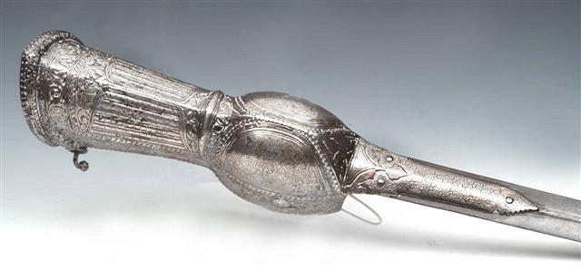 Appraisal: AN ANTIQUE SILVER AND STEEL JOUSTING SWORD with finely damascened