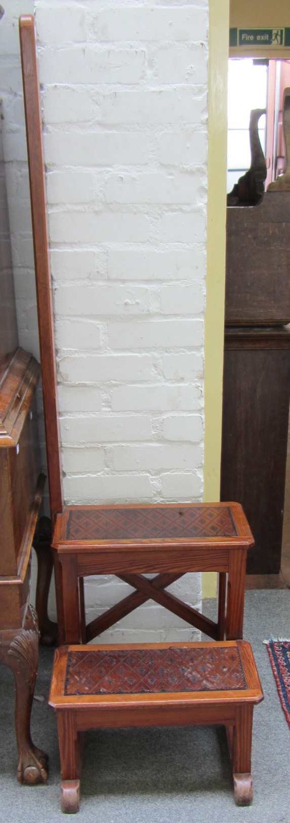 Appraisal: A set of pitch pine two tier library steps stamped