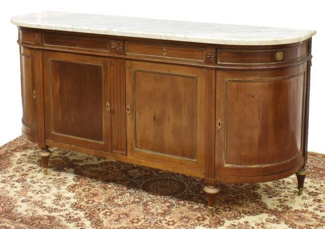 Appraisal: French Louis XVI style marble-top mahogany sideboard late th c