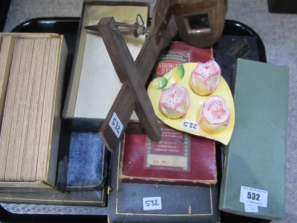 Appraisal: Lot comprising cased cutlery stereoscope slides and a Royal Winton