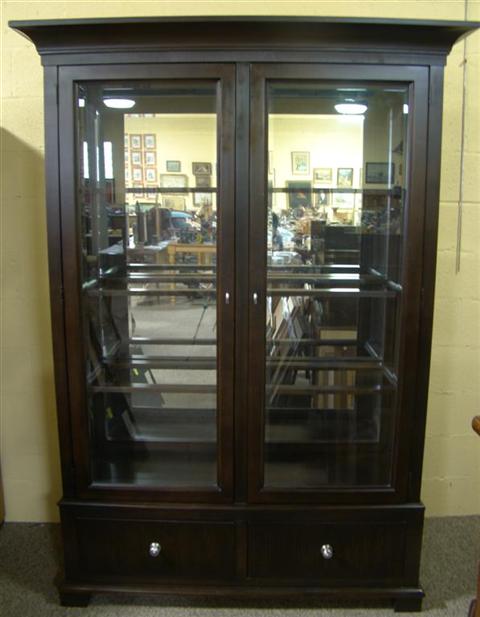 Appraisal: NAUTICA HOME LEXINGTON CHINA CABINET dark cherry finish with nickel