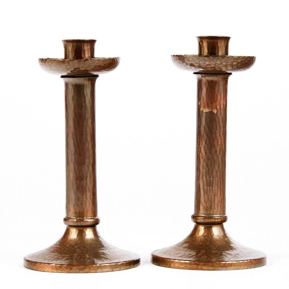 Appraisal: Roycroft Arts Crafts Metal Candlesticks Roycroft USA Pair of Arts