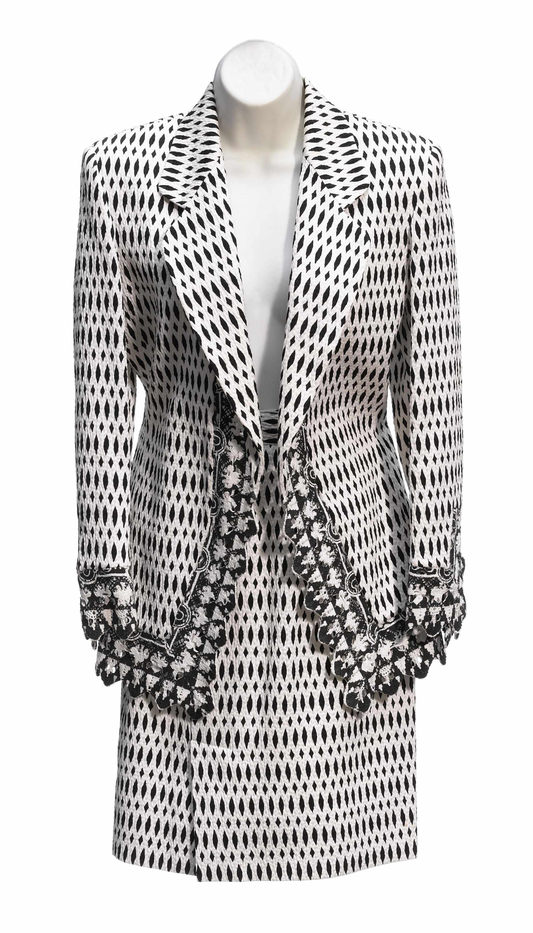 Appraisal: A Gianfranco Ferr black and white floral design crochet jacket