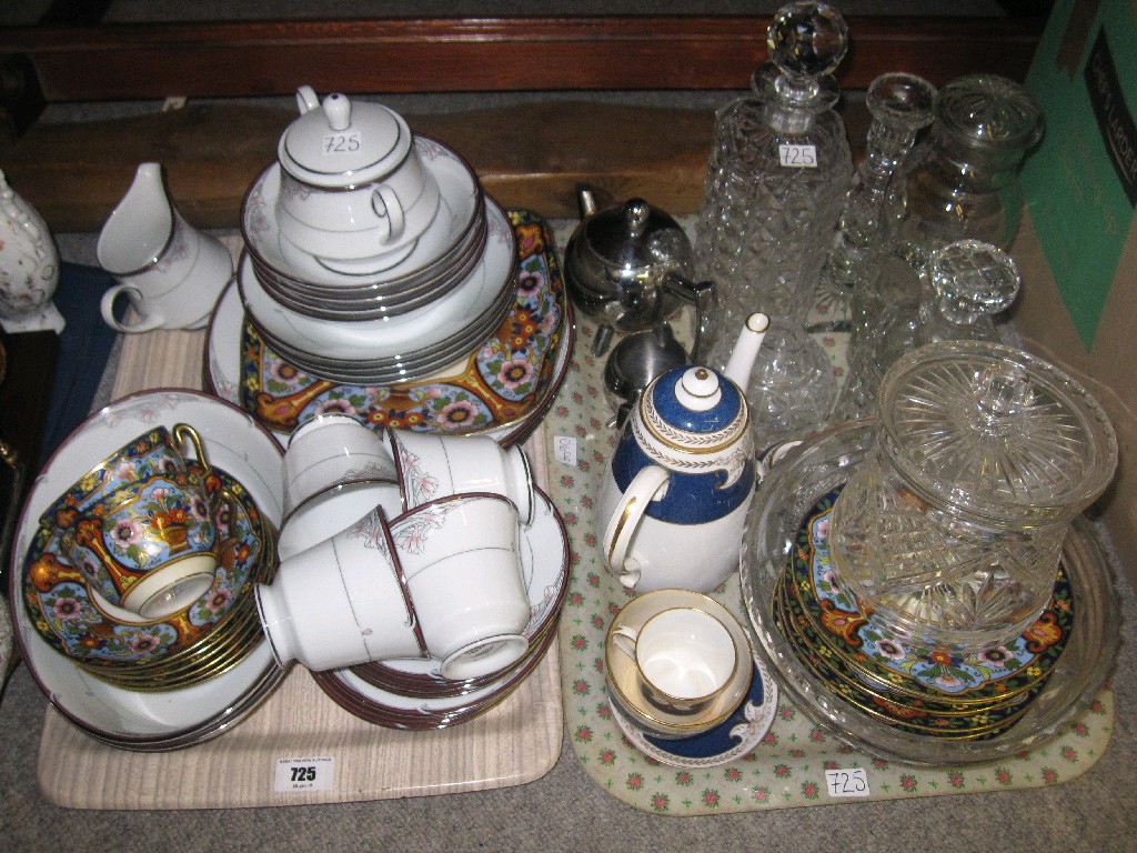 Appraisal: Lot comprising two trays of Noritake dinnerware and crystal decanters