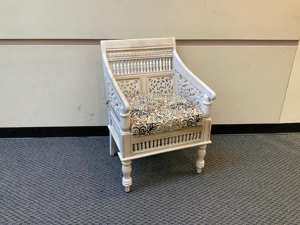 Appraisal: DISTRESSED WHITE PAINTED ARMCHAIRDistressed White Painted Armchair