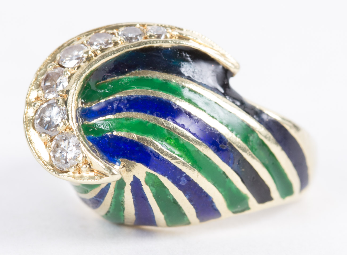 Appraisal: A Blue Green Enameled Ring with Diamonds pinkie ring marked