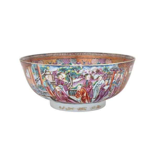 Appraisal: Large Export Mandarin Rose Punchbowl th Century With two large