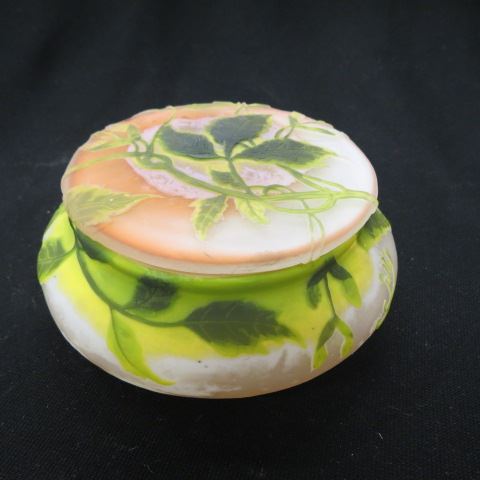 Appraisal: Galle Cameo Art Glass Dresser Box triple color leaf vine