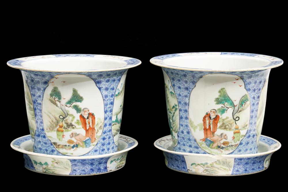 Appraisal: PR CHINESE PORCELAIN PLANTERS W UNDER PLATESPair of Chinese porcelain