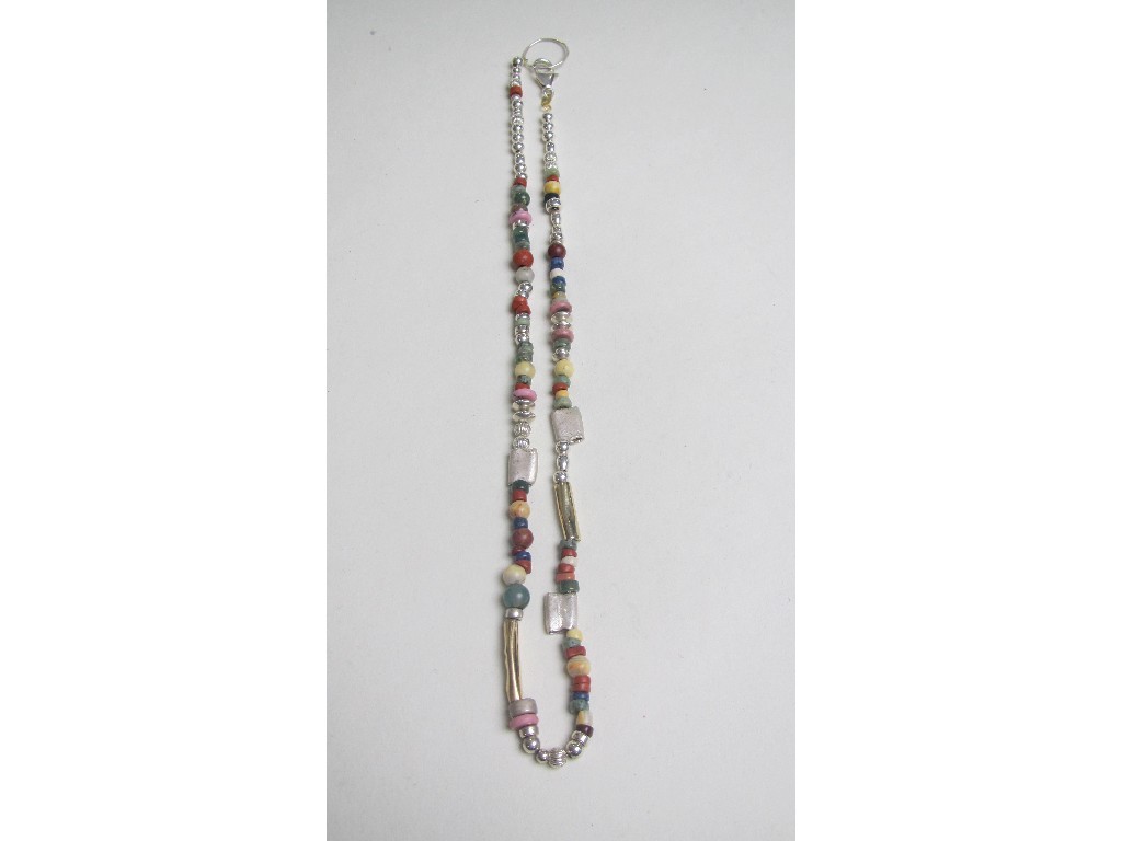 Appraisal: Silver neckchain strung with vari coloured agate beads and silver