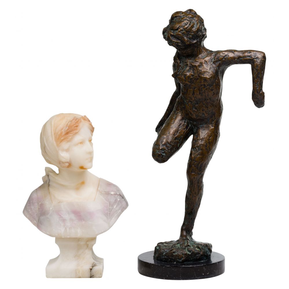 Appraisal: EUROPEAN STATUE ASSORTMENT items including bronze after Degas of a