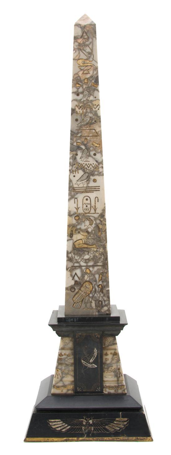 Appraisal: An Egyptian Revival Marble Slate and Gilt Metal Obelisk of