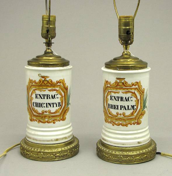 Appraisal: A pair of Continental porcelain pharmacy jars now as table