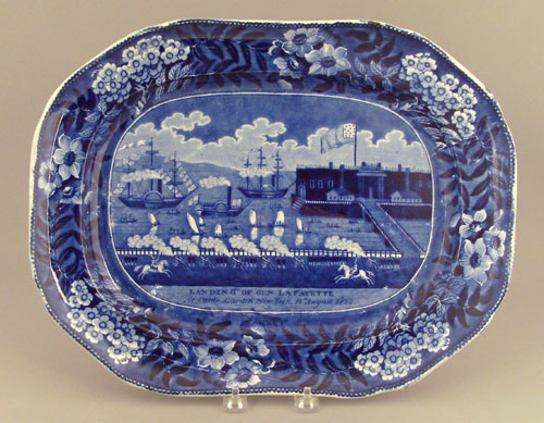 Appraisal: Historical blue Staffordshire platter th c depicting the Landing of