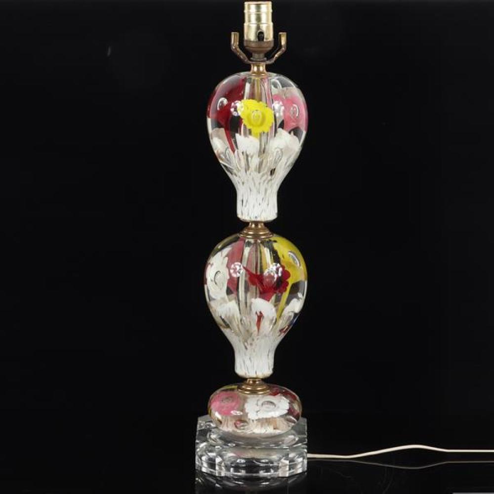 Appraisal: ST CLAIR AMERICAN STUDIO ART GLASS FLORAL LARGE PAPERWEIGHT LAMP