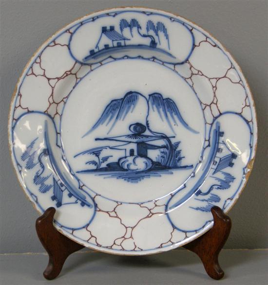 Appraisal: th century Dutch Delftware circular plate painted with a central