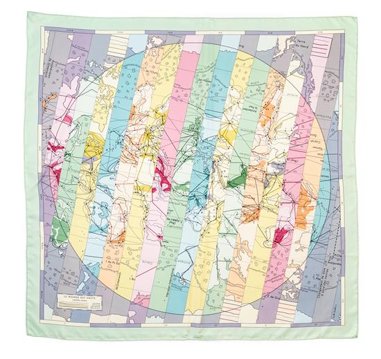 Appraisal: Sale Lot An Hermes cm Silk Scarf Le Monde Est