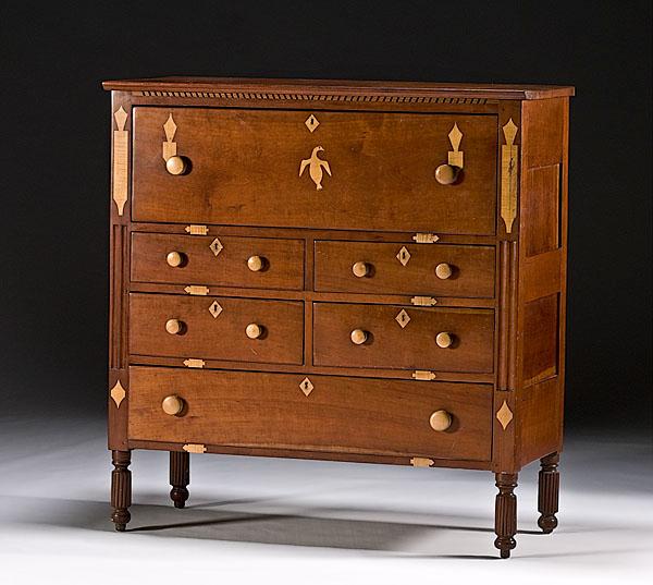 Appraisal: CHERRY INLAID CHEST OF DRAWERS Orange County Indiana mid- th