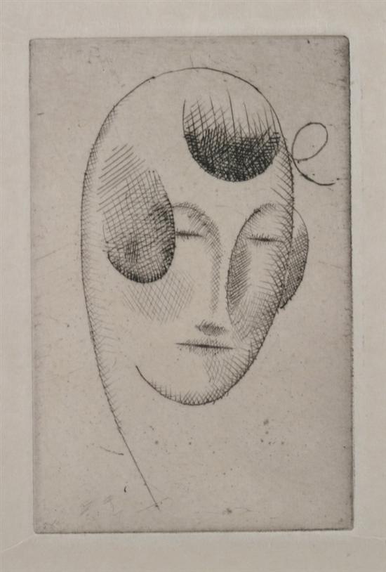 Appraisal: ELIE NADELMAN American - STYLIZED HEAD drypoint etching - Framed