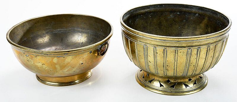 Appraisal: Two European Pierced Brass Bowls probably th century bowl with