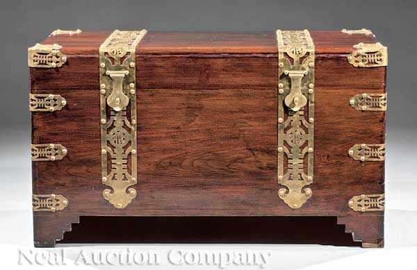 Appraisal: A Chinese Brass-Mounted Hardwood Chest hinged top opening to void