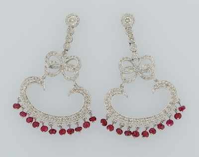 Appraisal: A Pair of Ruby and Diamond Pendant Earrings k white