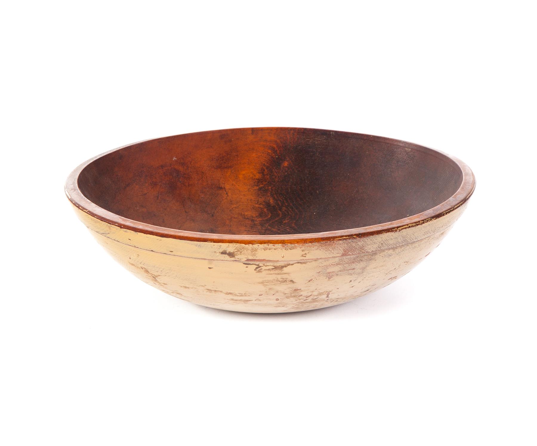 Appraisal: PAINTED TURNED WOODEN BOWL American ca pine Worn mellow interior