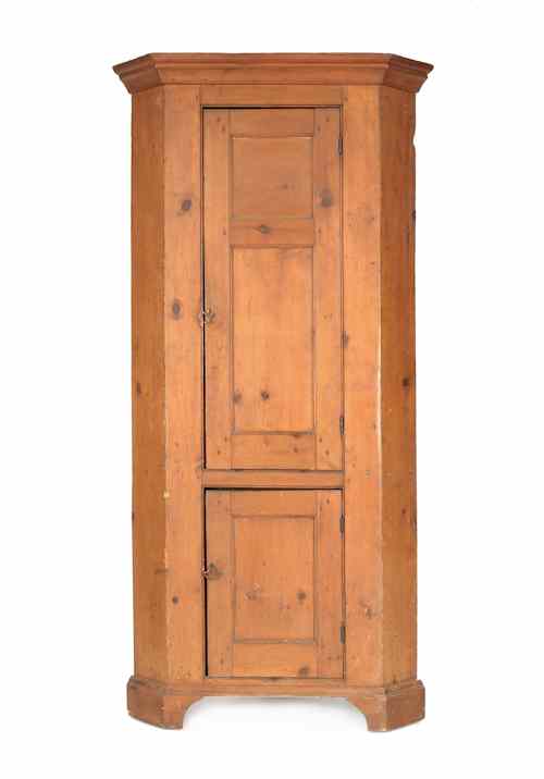 Appraisal: Pine one-piece corner cupboard early th c h w