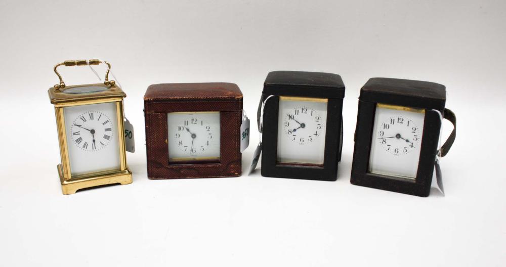 Appraisal: FOUR FRENCH CARRIAGE CLOCKS two by Duverdrey Bloquel lion trademark