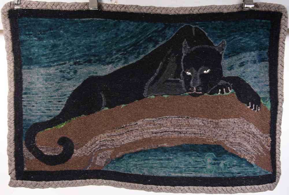 Appraisal: FIGURAL HOOKED RUG - Resting Panther by Blanche Mary 'Joy'