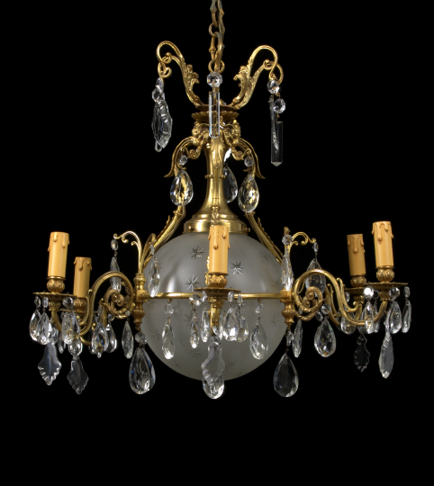 Appraisal: French Gilt-Brass and Cut Glass Seven-Light Montgolfier Chandelier ca the