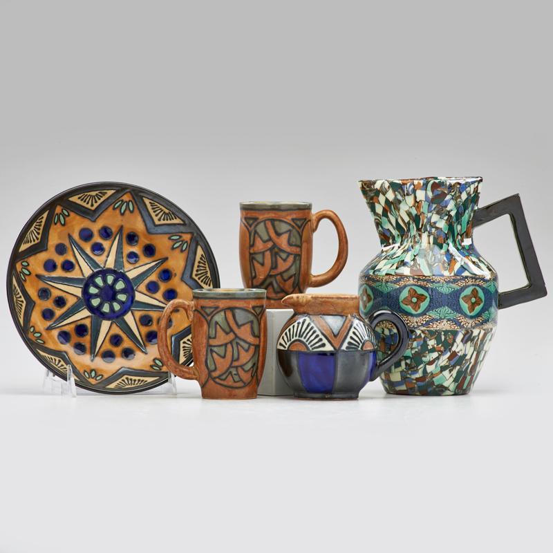 Appraisal: YVAN KOENIG MOSAIQUE GERBINO ETC Mosaic pitcher with Odetta Quimper