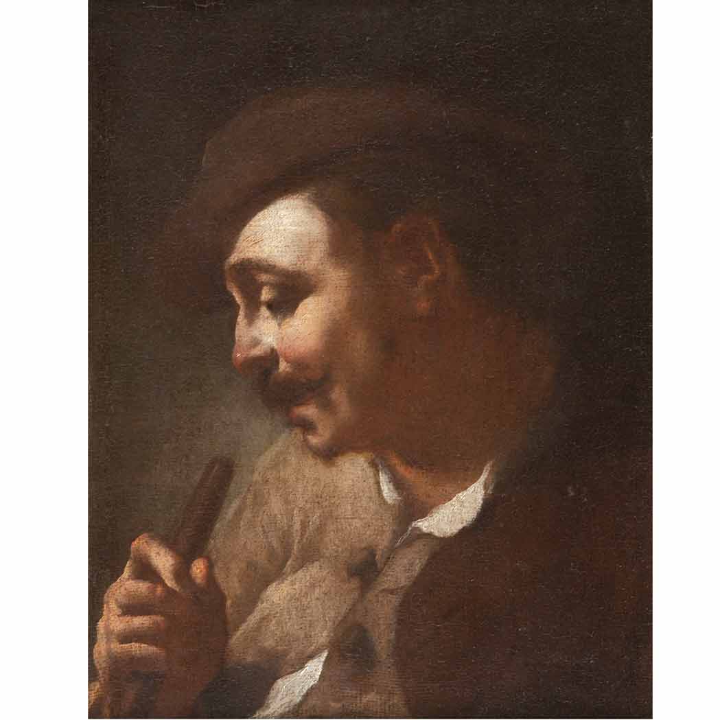 Appraisal: School of Giovanni Battista Piazzetta Man Holding a Staff Oil