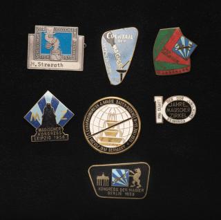 Appraisal: Badges and Pins Collection of Seven Vintage Magic Convention Pins