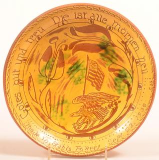 Appraisal: Stahl Redware Sgraffito Decorated Plate Stahl Redware Pottery Green and