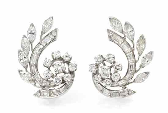 Appraisal: A Pair of Vintage Platinum and Diamond Earclips in a